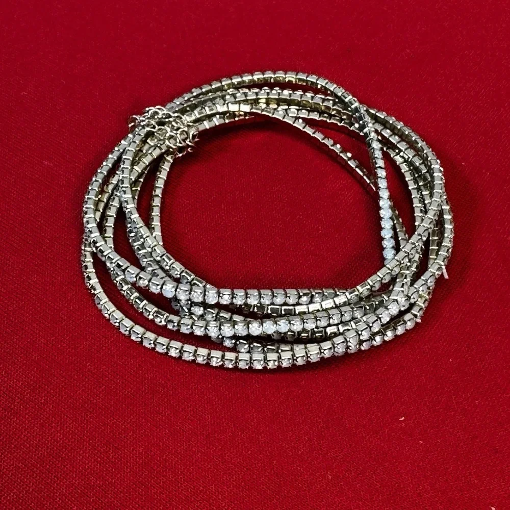 Six Layer Gold Tone Faux‎ Diamond Elastic Bracelet